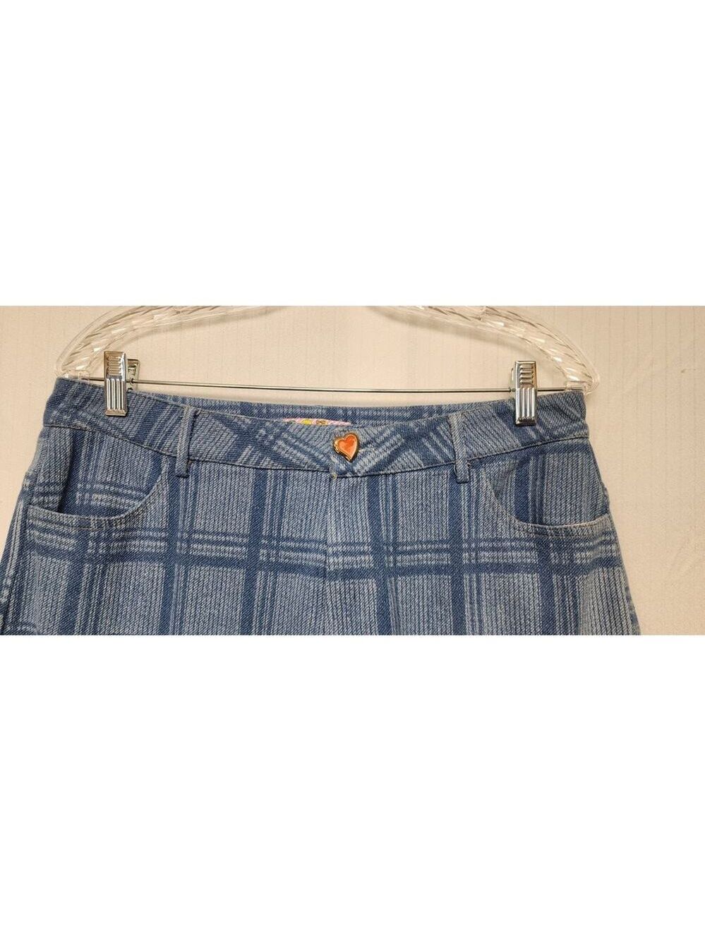 TNTNTUTU Women's Ruffled Splice Plaid Flared Pants Size XL Multicolor Blue - Picture 5 of 8